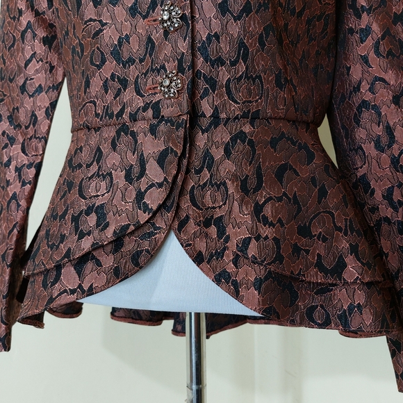 Vintage 80's Carissimo Rose Gold Metallic Embroidered Peplum Elegant Blazer - Picture 7 of 15